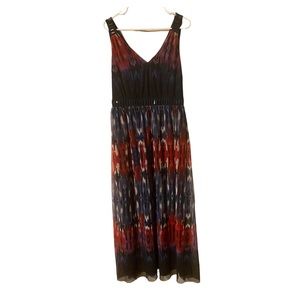 Luxe By Carmen Marc Valvo Blue Red Abstract Sleeveless Maxi Dress 1XW Comfort